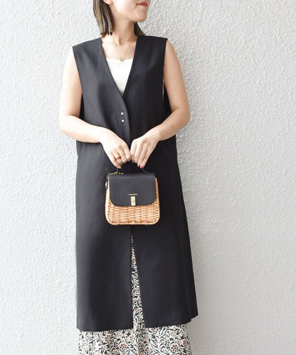 〈手洗い可能〉ミックスリネンロングジレ