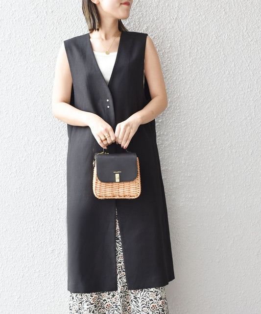 〈手洗い可能〉ミックスリネンロングジレ