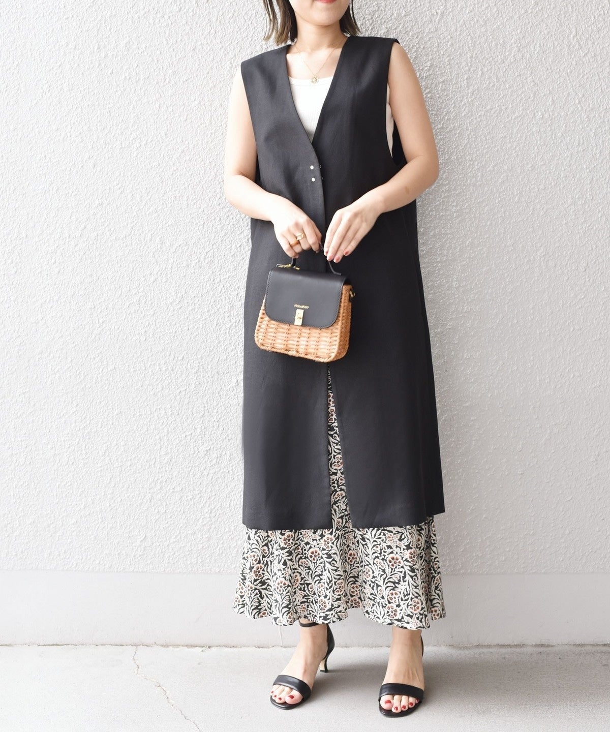 〈手洗い可能〉ミックスリネンロングジレ