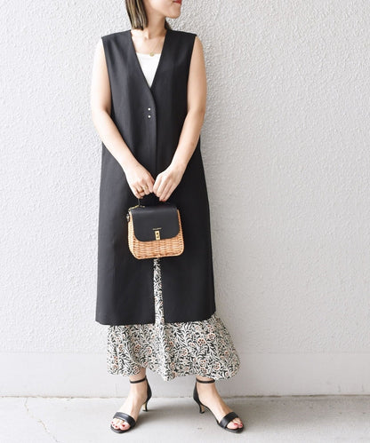 〈手洗い可能〉ミックスリネンロングジレ