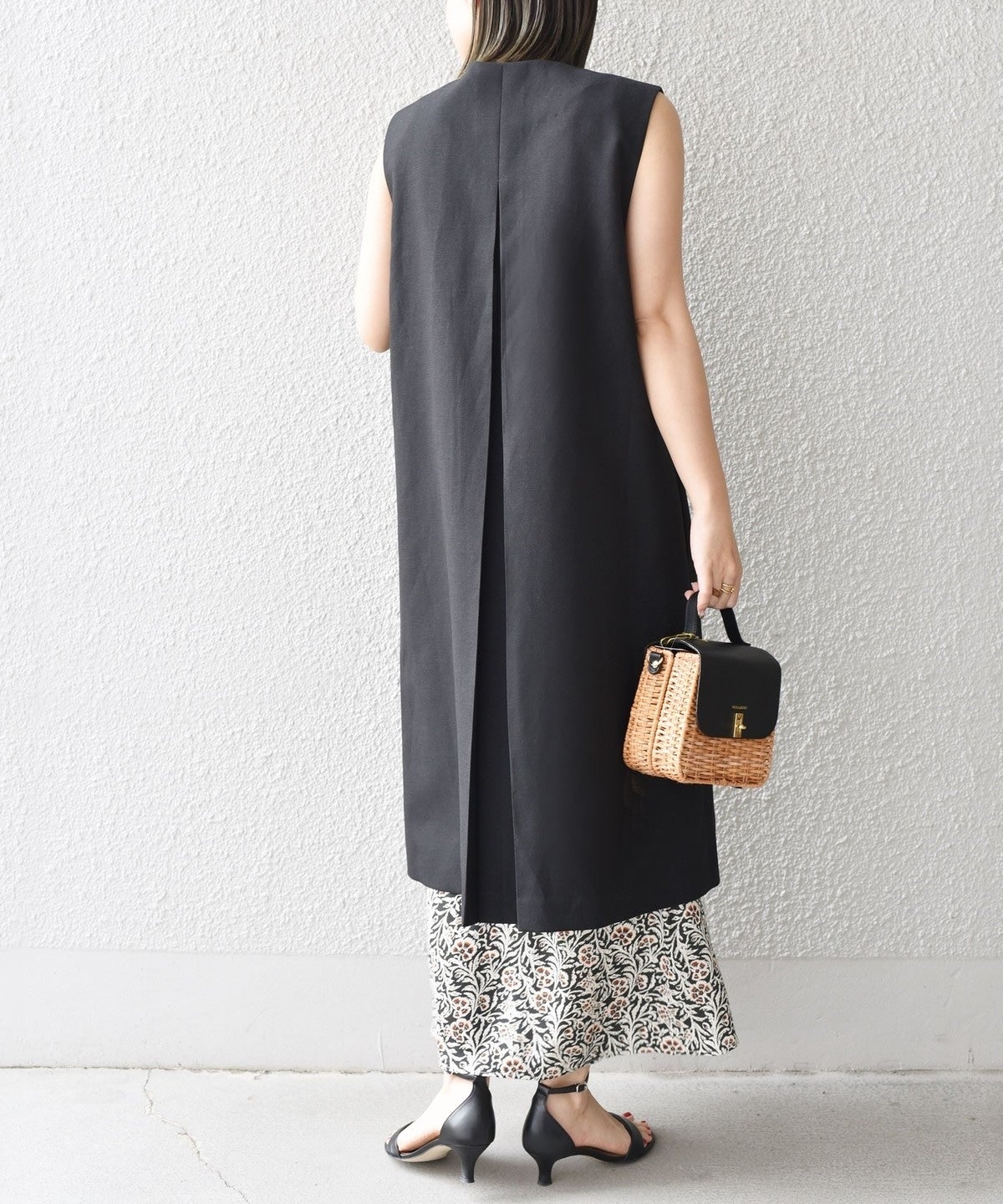 〈手洗い可能〉ミックスリネンロングジレ