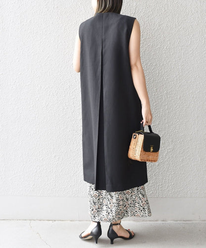 〈手洗い可能〉ミックスリネンロングジレ