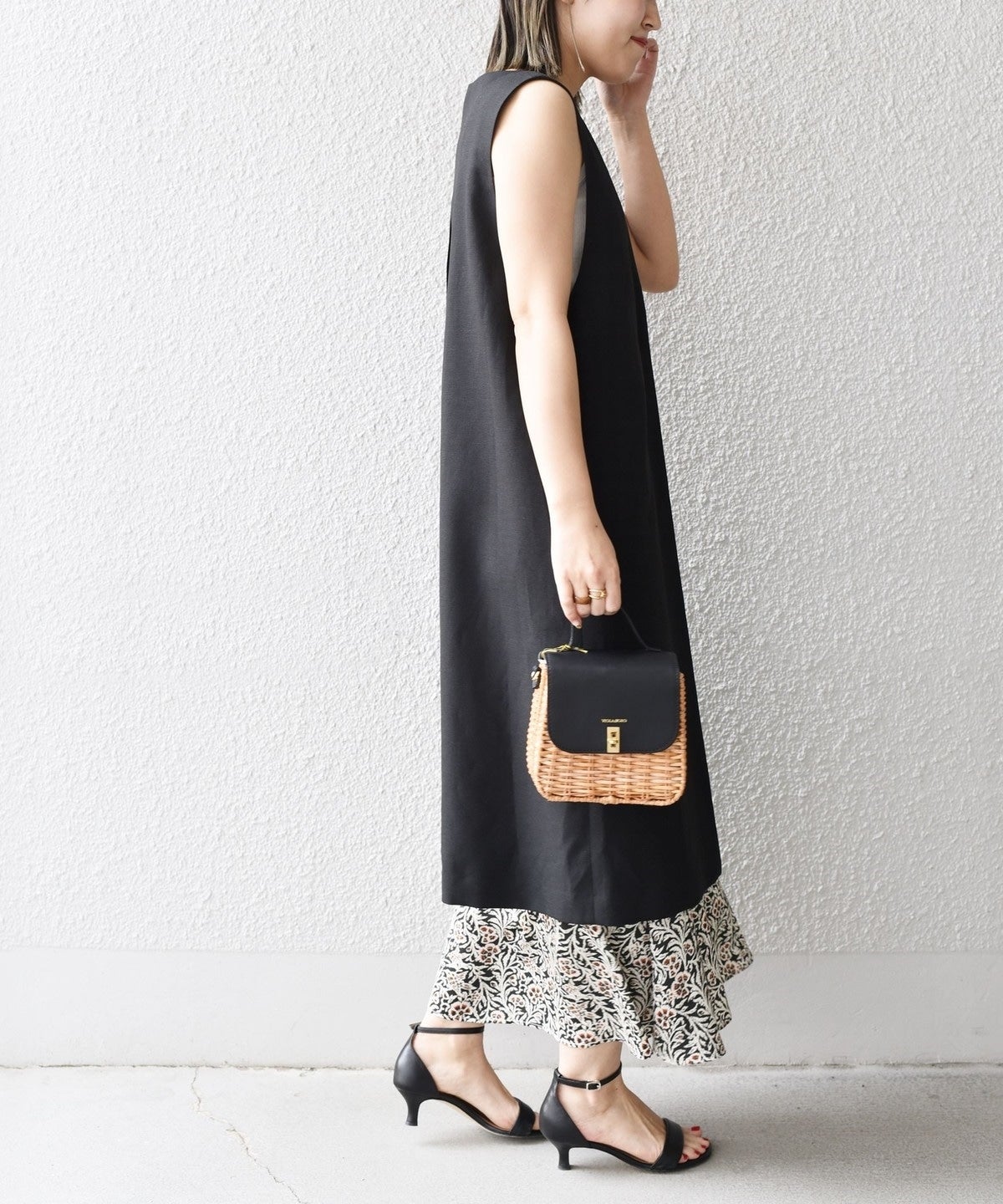 〈手洗い可能〉ミックスリネンロングジレ