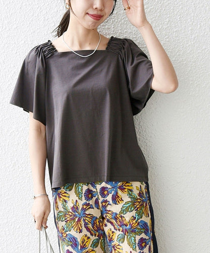 SHIPS any:〈洗濯機可能〉ギャザー フリル スクエアネック TEE