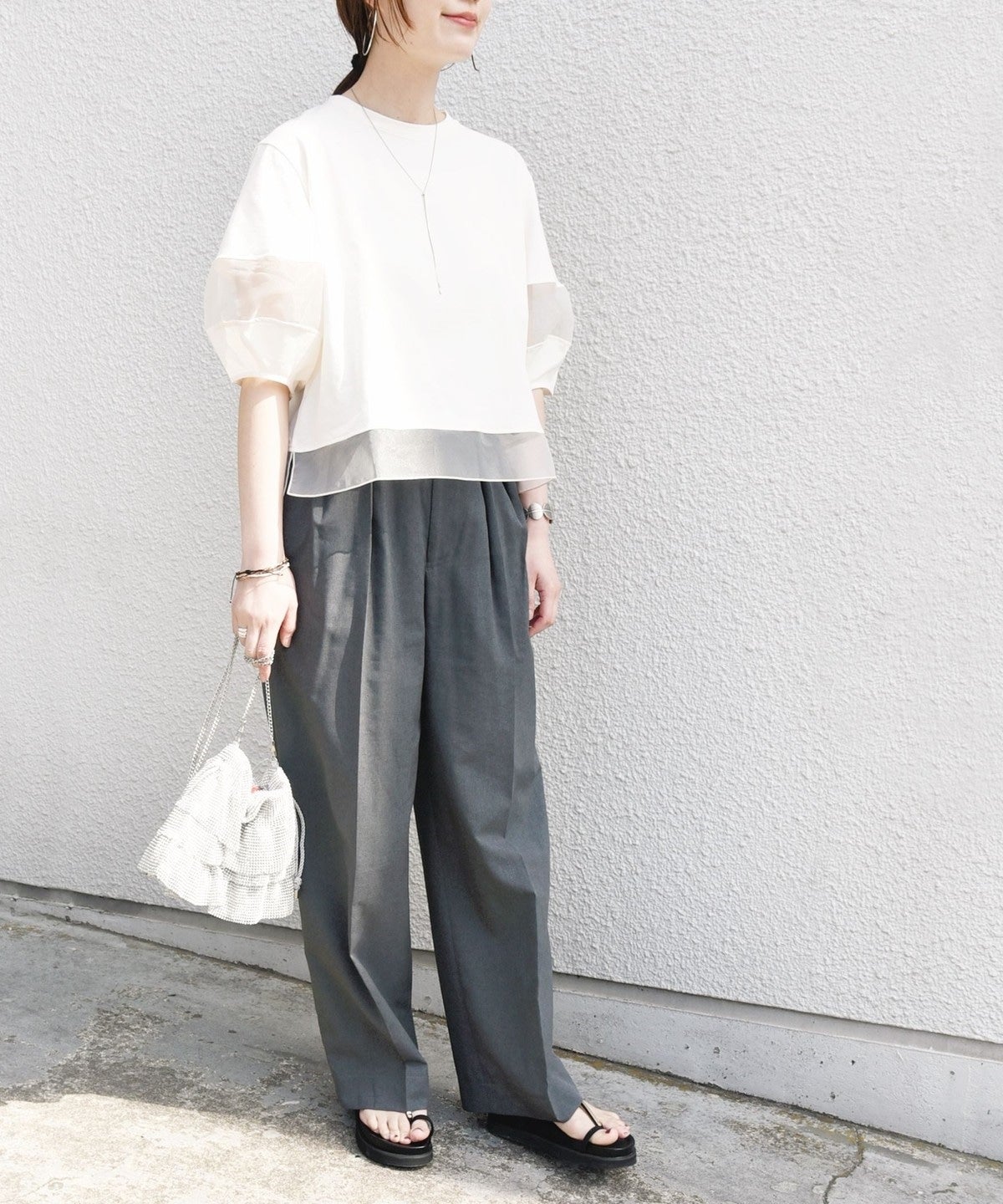 【WEB限定】〈手洗い可能〉シアー コンビ プルオーバー