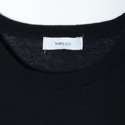 SHIPS any:〈手洗い可能〉リネン ミックス フレンチスリーブ ニット プルオーバー