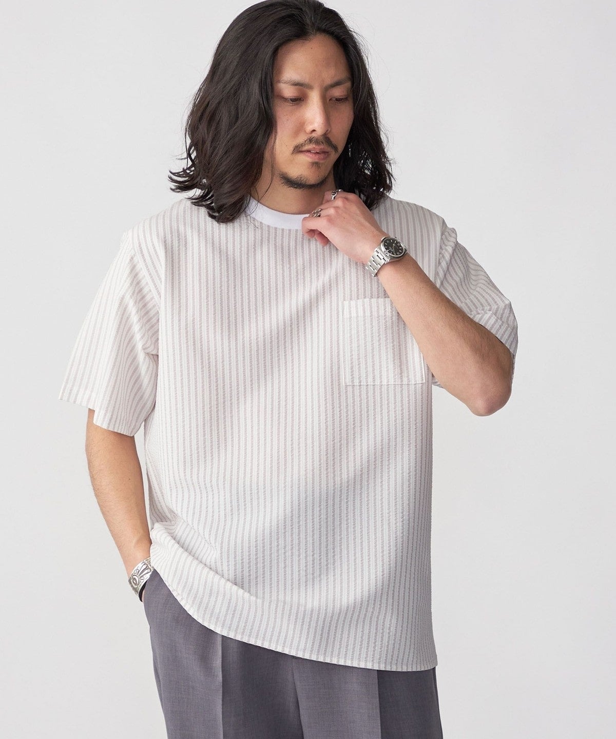 SHIPS: COOLMAX(R) シアサッカー Tシャツ