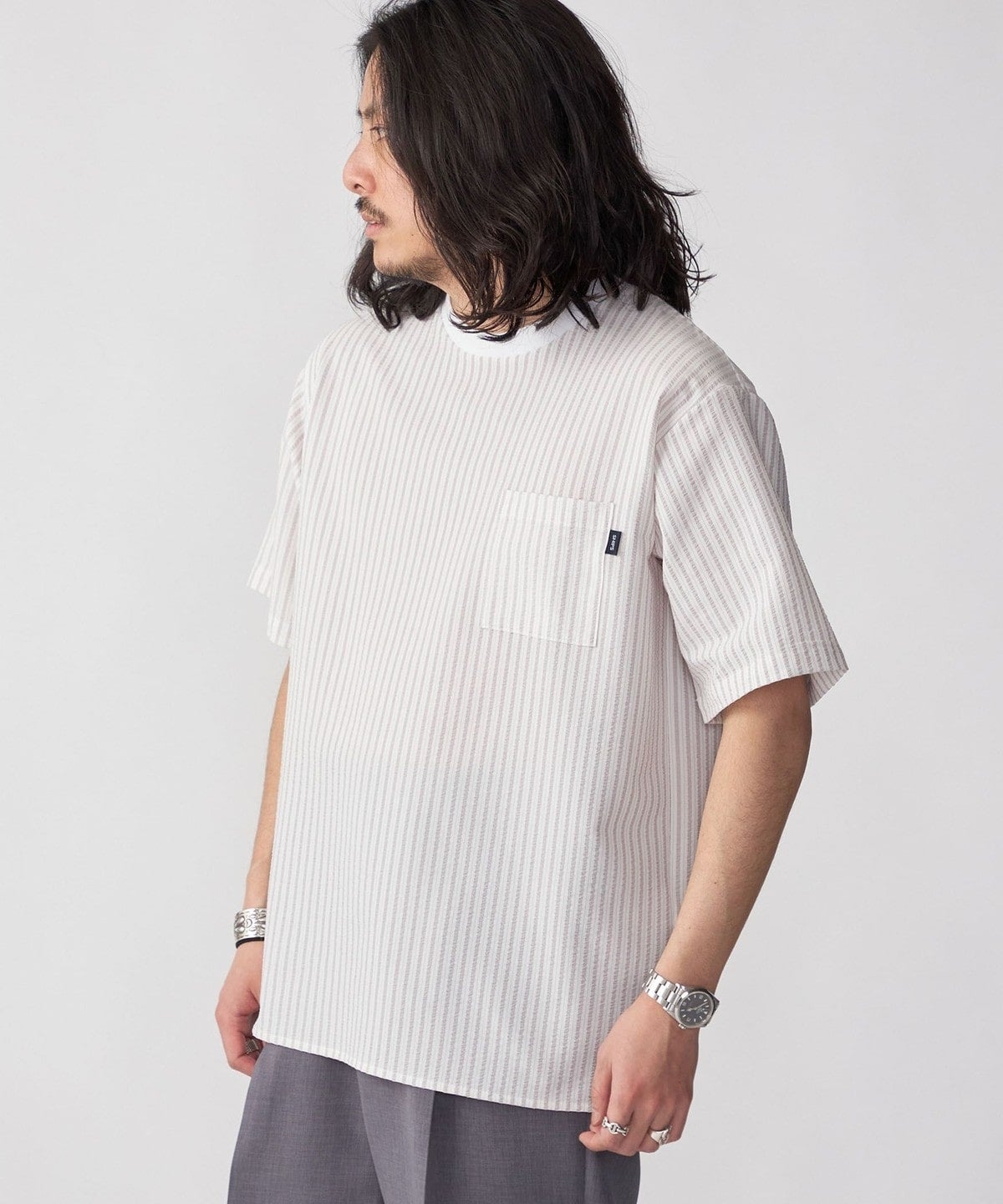 SHIPS: COOLMAX(R) シアサッカー Tシャツ