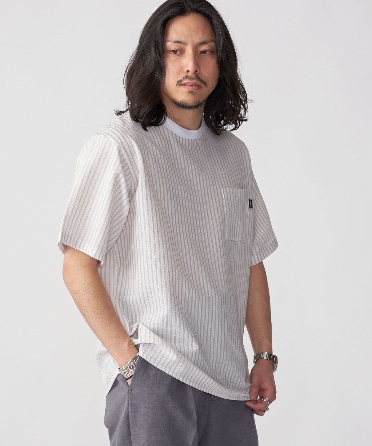 SHIPS: COOLMAX(R) シアサッカー Tシャツ