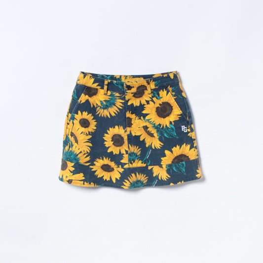 ドビーストレッチ 総柄プリント ミニスカート <ヒマワリ柄>