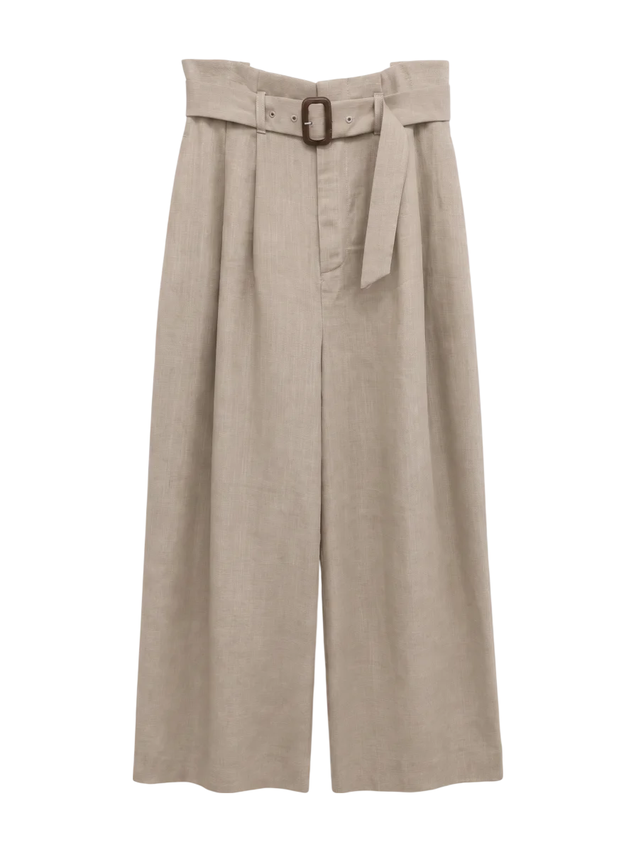 《Sシリーズ対応商品》麻調合繊タックワイドストレートパンツ