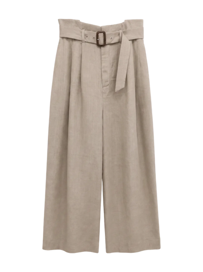《Sシリーズ対応商品》麻調合繊タックワイドストレートパンツ