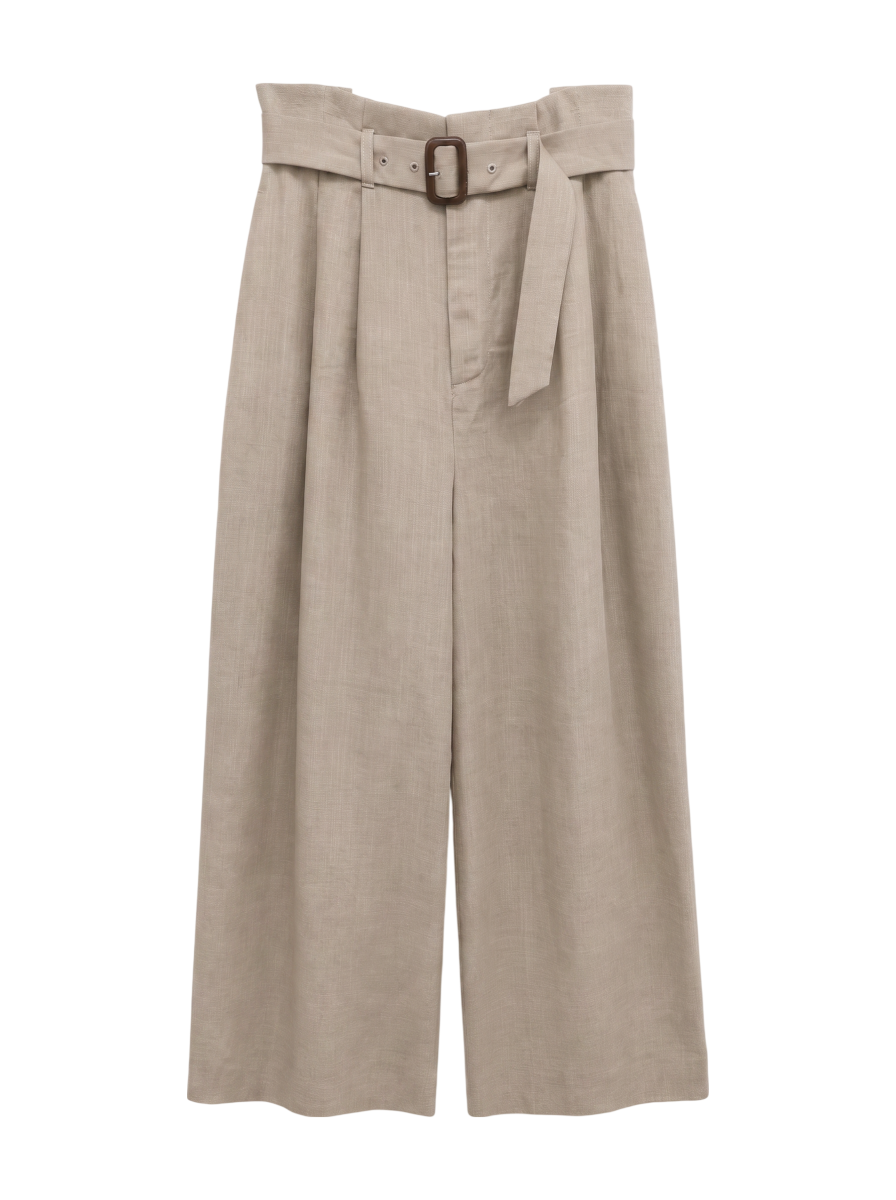 《Sシリーズ対応商品》麻調合繊タックワイドストレートパンツ