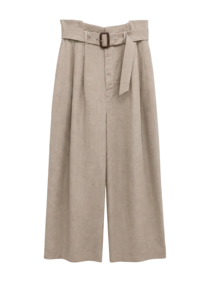 《Sシリーズ対応商品》麻調合繊タックワイドストレートパンツ
