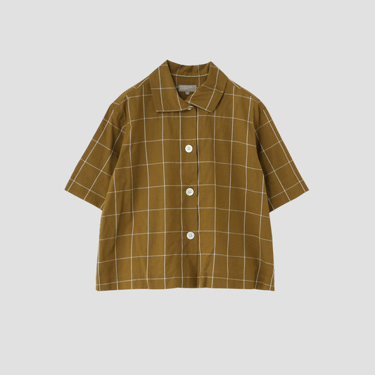 WINDOWPANE CHECK COTTON LINEN SHIRT