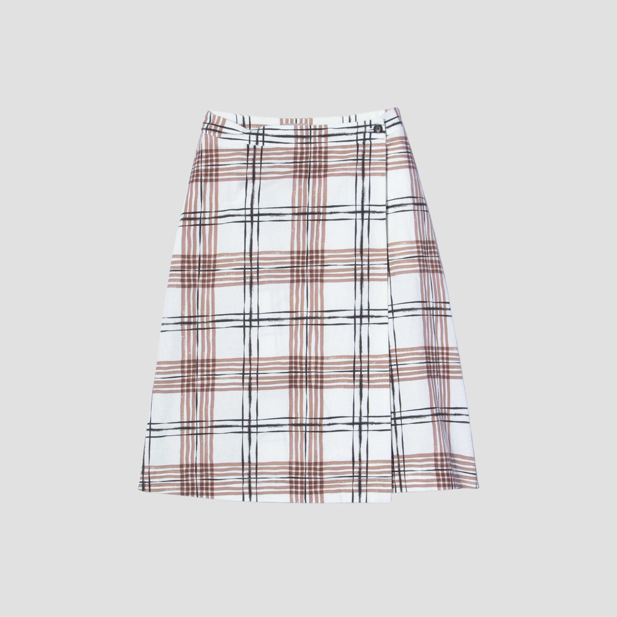 PAINTED CHECK COTTON LINEN SKIRT