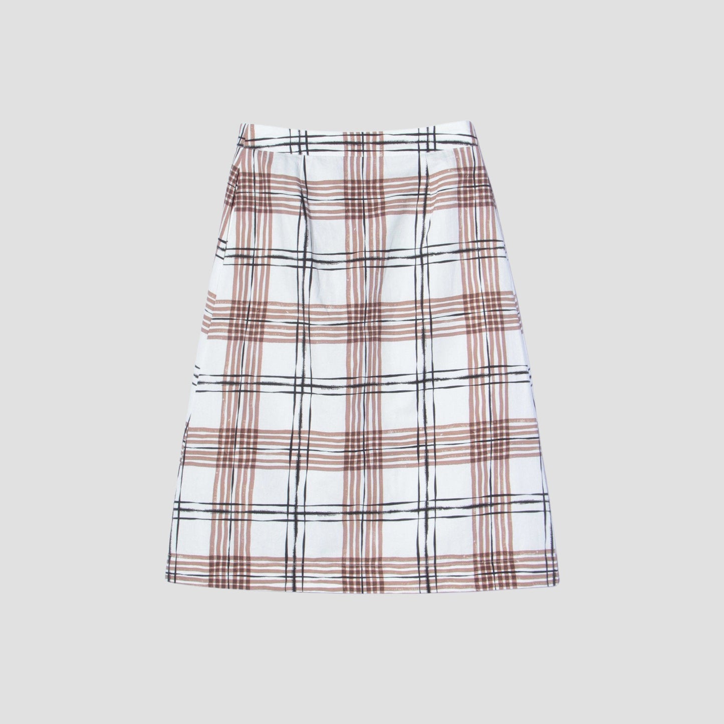 PAINTED CHECK COTTON LINEN SKIRT