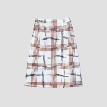 PAINTED CHECK COTTON LINEN SKIRT