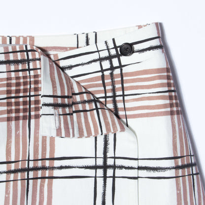 PAINTED CHECK COTTON LINEN SKIRT