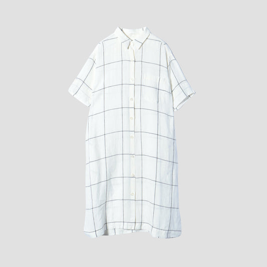 LARGE WINDOWPANE LINEN DRESS