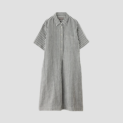 BLACK&WHITE SHIRTING LINEN DRESS