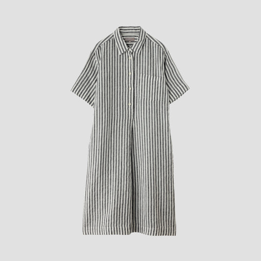 BLACK&WHITE SHIRTING LINEN DRESS
