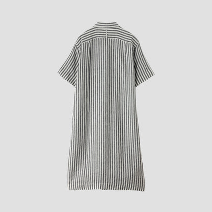 BLACK&WHITE SHIRTING LINEN DRESS