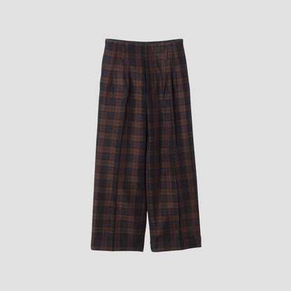 CHECK WOOL LINEN BLEND TROUSERS