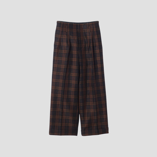 CHECK WOOL LINEN BLEND TROUSERS