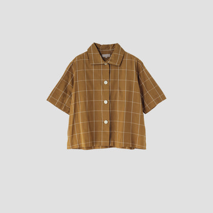 WINDOWPANE CHECK COTTON LINEN SHIRT