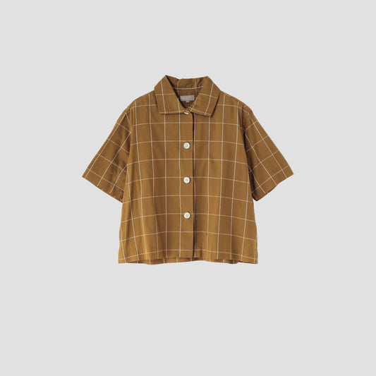 WINDOWPANE CHECK COTTON LINEN SHIRT
