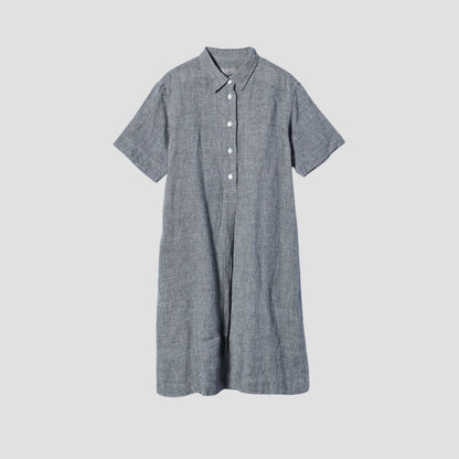 BLACK&WHITE SHIRTING LINEN DRESS