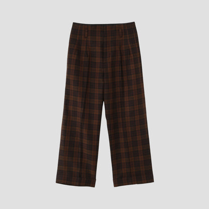 CHECK WOOL LINEN BLEND TROUSERS