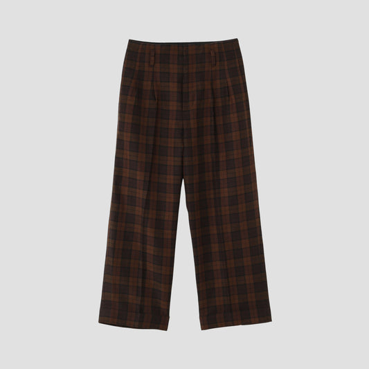CHECK WOOL LINEN BLEND TROUSERS
