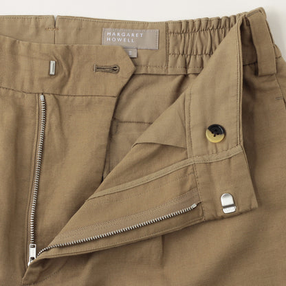 COTTON LINEN PLAIN WEAVE TROUSERS