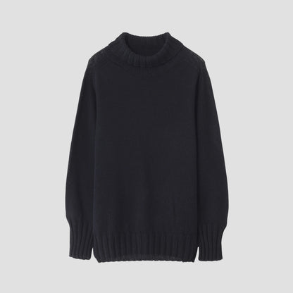 LINEN COTTON WIDE ROLL NECK KNIT