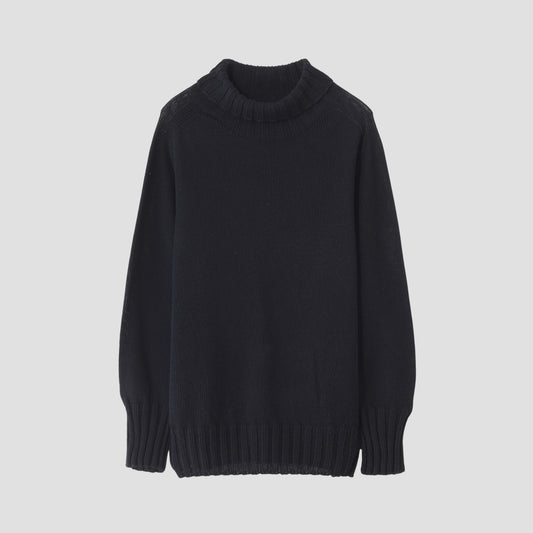 LINEN COTTON WIDE ROLL NECK KNIT