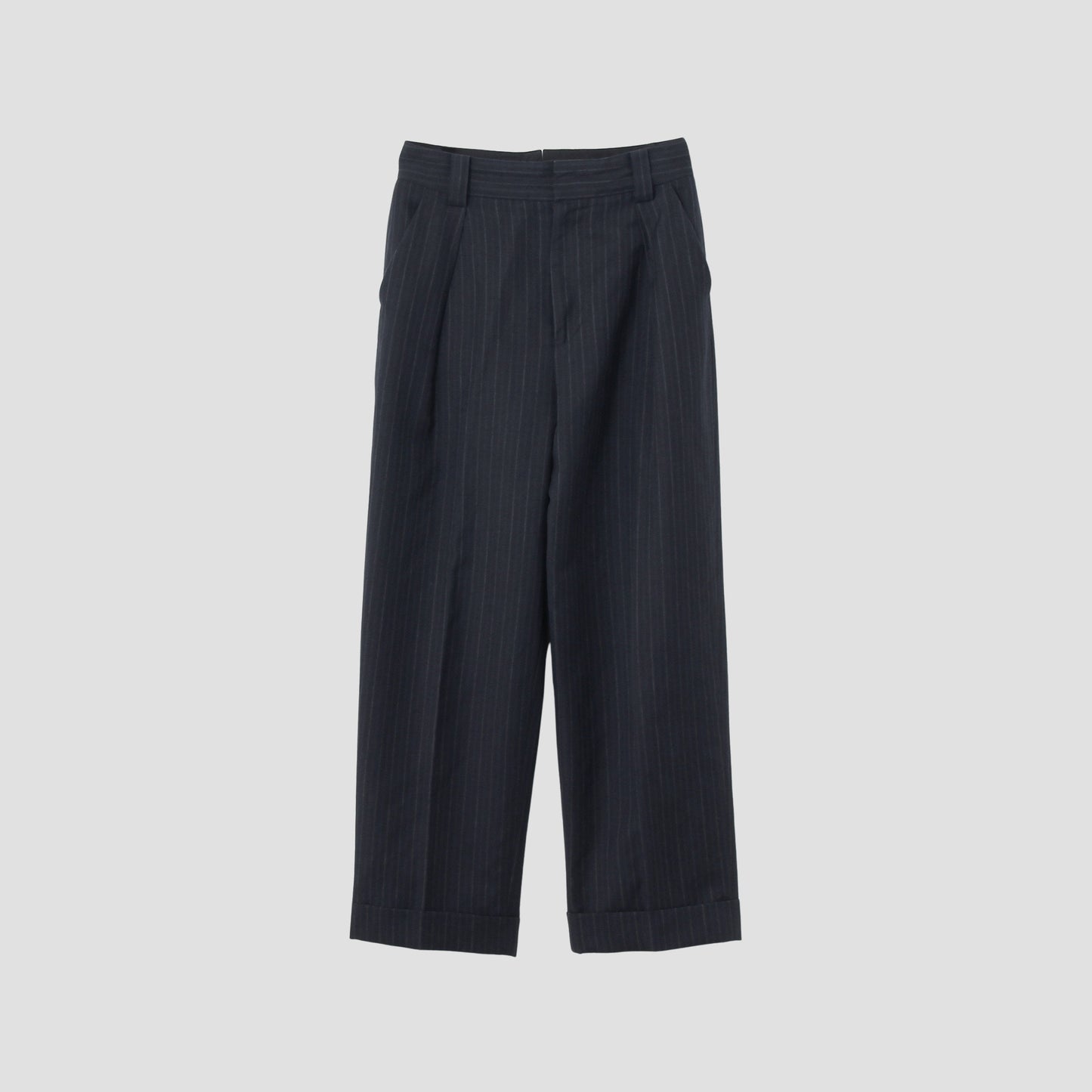 CHALK STRIPE LINEN WOOL TROUSERS