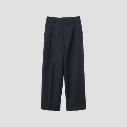 CHALK STRIPE LINEN WOOL TROUSERS