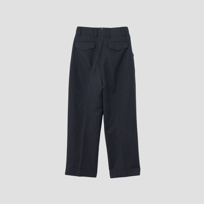 CHALK STRIPE LINEN WOOL TROUSERS