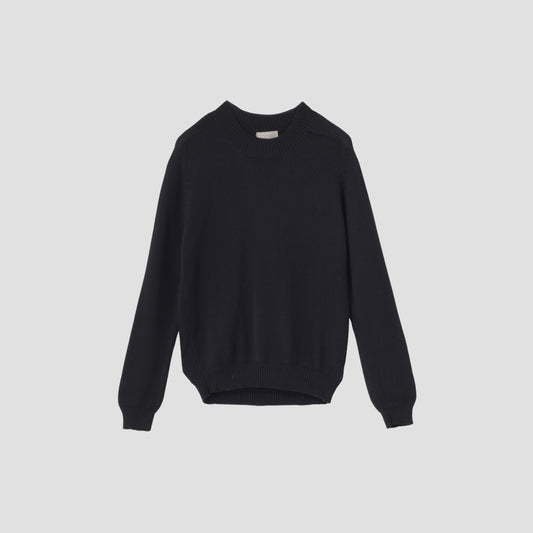 LINEN  WOOL HAND FRAME SADDLE CREW KNIT
