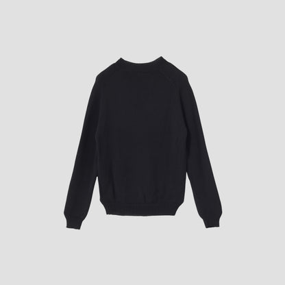 LINEN  WOOL HAND FRAME SADDLE CREW KNIT