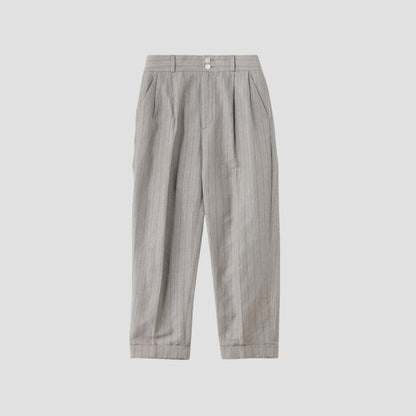 MORNING STRIPE COTTON LINEN TROUSERS