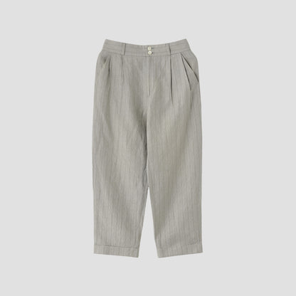 MORNING STRIPE COTTON LINEN TROUSERS