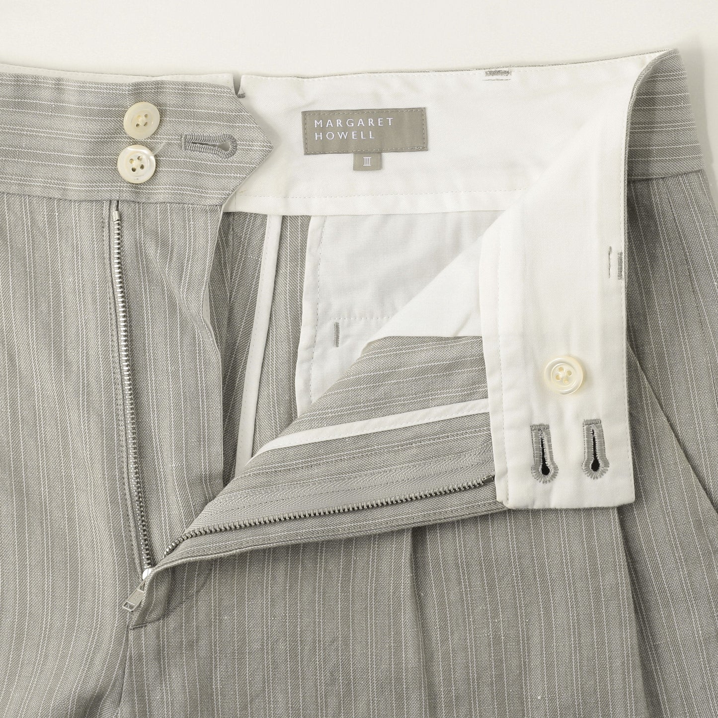 MORNING STRIPE COTTON LINEN TROUSERS