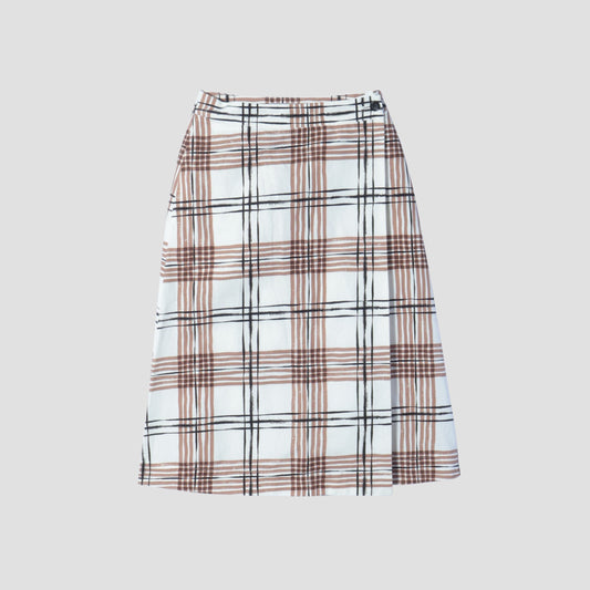PAINTED CHECK COTTON LINEN SKIRT