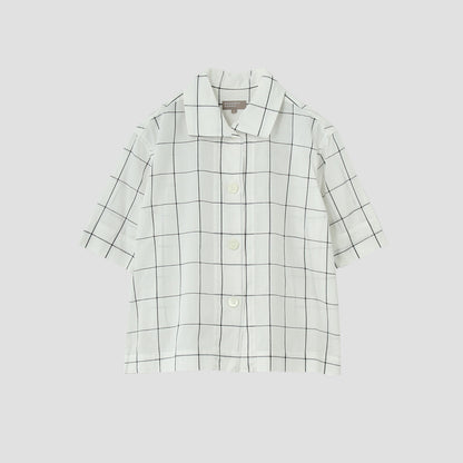WINDOWPANE CHECK COTTON LINEN SHIRT