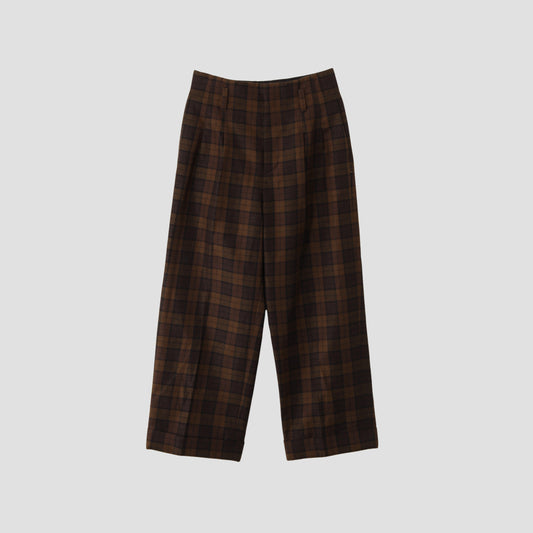 CHECK WOOL LINEN BLEND TROUSERS