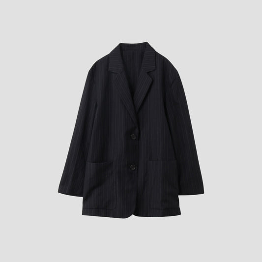 CHALK STRIPE LINEN WOOL JACKET