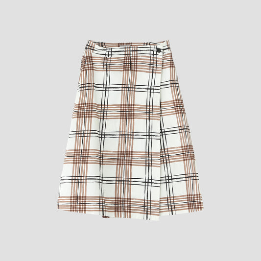 PAINTED CHECK COTTON LINEN SKIRT